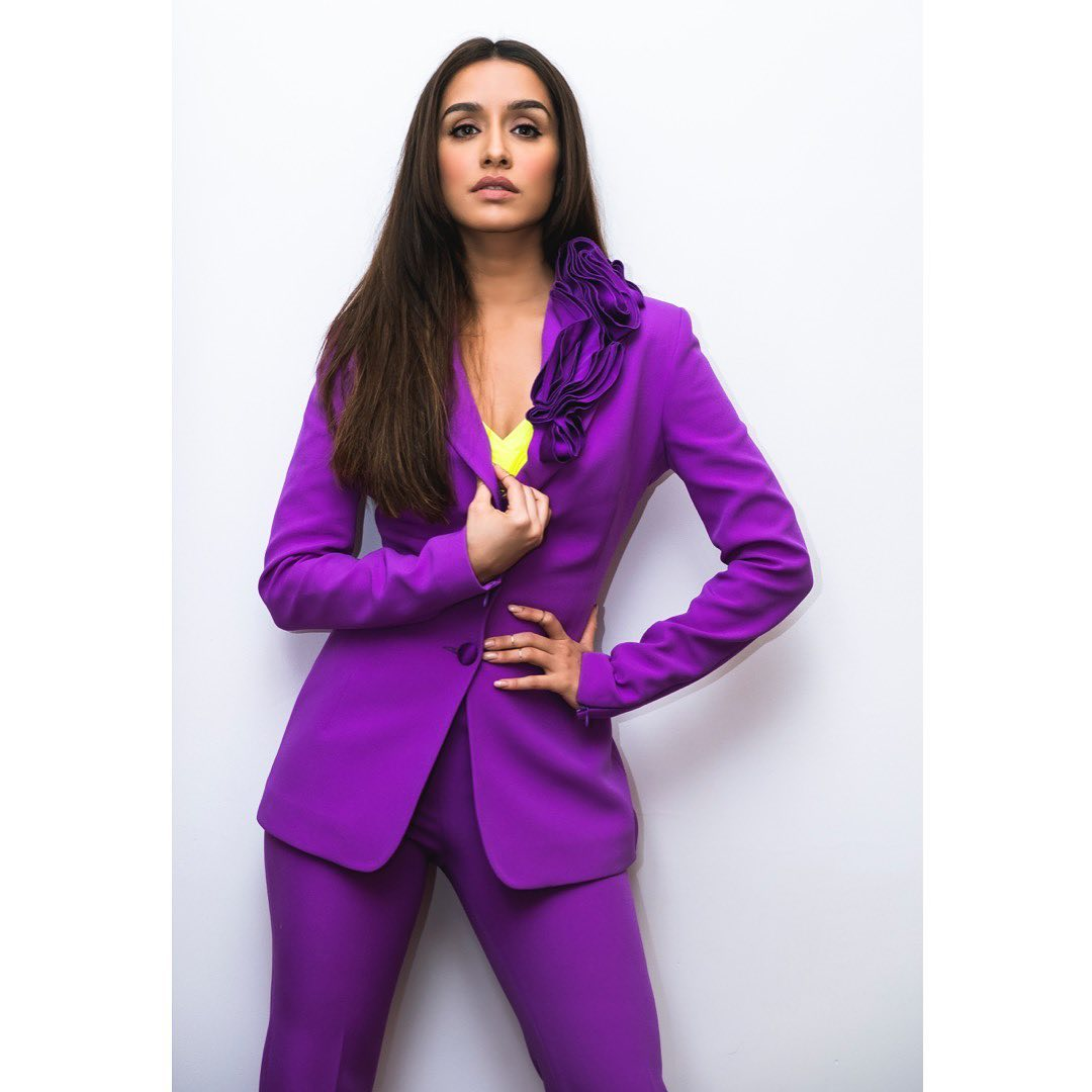 Actress Shraddha Kapoor Glam Stills In A Violet Pant Suit Social News Xyz