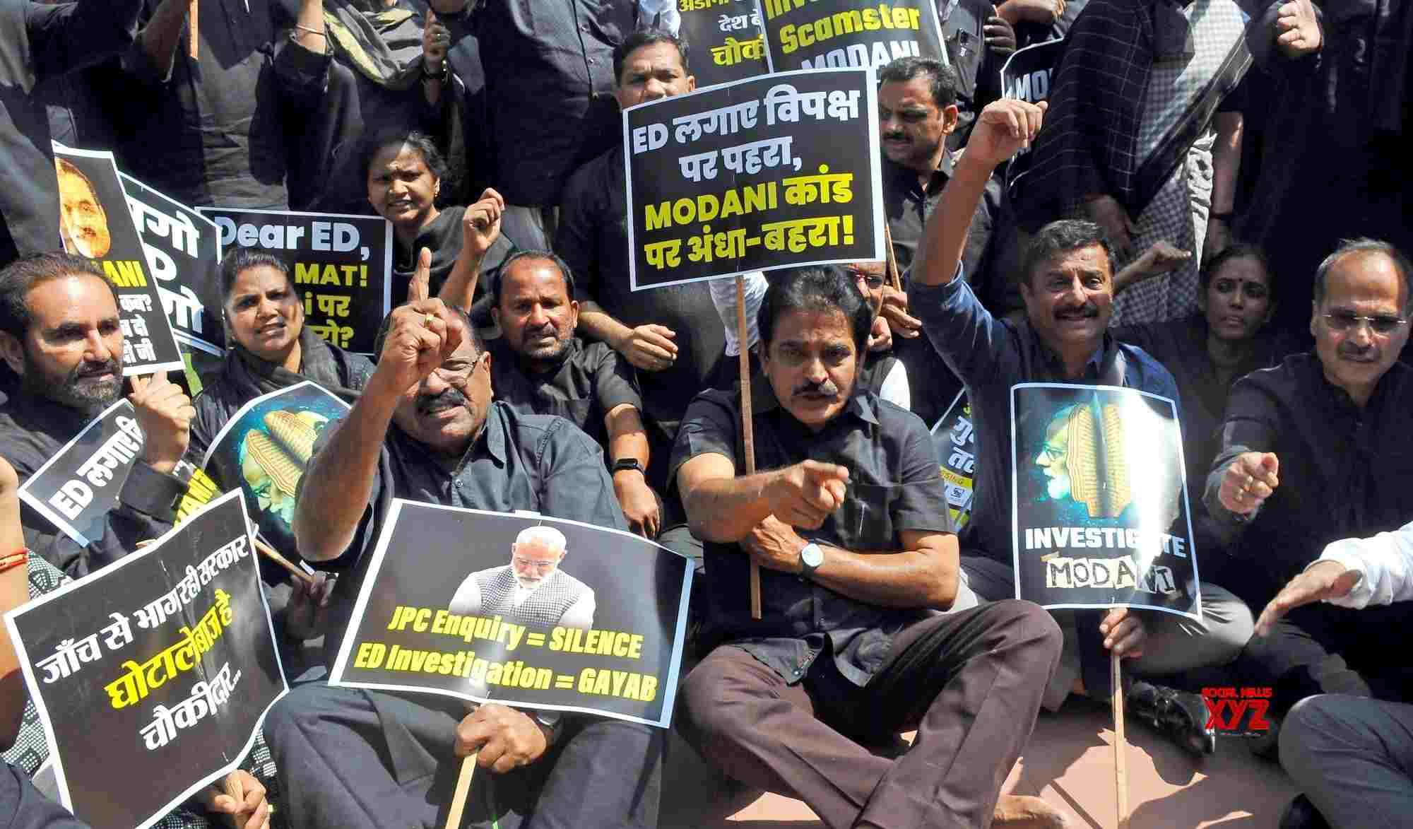 New Delhi: Opposition MPs Wearing Black Attire Protest Over The Adani ...