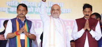 Jammu: Union Home Minister Amit Shah addresses an election campaign meeting in the Marh Assembly constituency ahead of the Jammu and Kashmir Assembly election in Jammu on Thursday, September 26, 2024. (IANS)