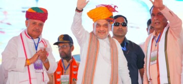 Rewari : Union Home Minister and Senior BJP leader Amit Shah during a public meeting for the Haryana Assembly Elections in Rewari on Friday, September 27, 2024. (IANS)