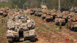 Lebanon: Israeli troops are seen at a staging area near the northern Israeli border with Lebanon, on Sept. 27, 2024. Israeli Prime Minister Benjamin Netanyahu on Friday said at the United Nations General Assembly that there would be no immediate truce in his country's rapidly escalating conflict with Lebanon.  (IANS)