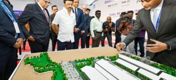 Ranipet: Tamil Nadu Chief Minister MK Stalin and Chairperson of the Tata Group Natarajan Chandrasekaran during the foundation laying ceremony for Tata Motors' manufacturing plant at the SIPCOT complex in Ranipet on Saturday, September 28, 2024. (Photo: IANS)