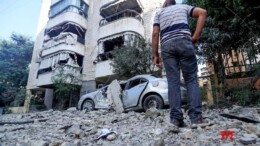 Lebanon: The damage buildings after Israeli airstrikes in Beirut's southern suburb, Lebanon. Israel launched fresh attacks on targets in Beirut's southern suburb of Dahieh early Saturday, saying it was targeting Hezbollah weapons stored under civilian buildings. (IANS/Xinhua)