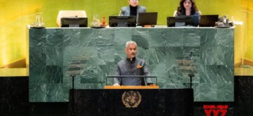 New York: External Affairs Minister S. Jaishankar addresses the 79th session of the United Nations General Assembly in New York on Saturday, September 28, 2024. (Photo: IANS/@DrSJaishankar)