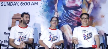 New Delhi: Union Minister Kiren Rijiju during Run For Heart event, a 3 km marathon organised by Primus Super Speciality Hospital from India Gate to Bharat Mandapam on World Heart Day in New Delhi on Sunday, 29 September 2024. (Photo: IANS)