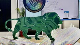 Greater Noida: The logo of Make in India, made of semiconductors, is displayed at SEMICON India 2024 in Greater Noida on Wednesday, September 11, 2024. (Photo: IANS)