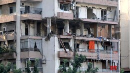 A residential building damaged by an Israeli airstrike in Beirut, Lebanon. Three people of the Popular Front for the Liberation of Palestine were killed in an Israeli airstrike targeting a residential building in the al Cola area in Beirut, al-Jadeed local TV channel reported. (IANS/Xinhua)