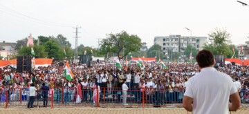 Kurukshetra: Leader of Opposition in Lok Sabha Rahul Gandhi addresses an election campaign ahead of the Haryana Assembly election at Thanesar in Kurukshetra on Monday, September 30, 2024. (Photo: IANS)