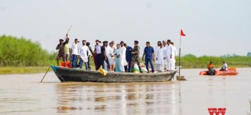 Saharsa: Union Minister and LJP(RV) leader Chirag Paswan inspects the flood affected areas of Saharsa district of Bihar on Tuesday, October 01, 2024. (Photo: IANS)