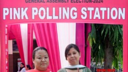 Jammu: Women voters pose for a photo after casting their votes at a polling station in Jammu on Tuesday, October 01, 2024. (Photo: IANS)