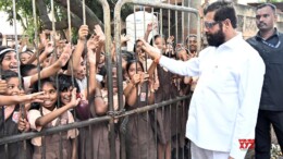 Mumbai: Maharashtra Chief Minister Eknath Shinde interacts with the students of the girl's school  in Mumbai on Tuesday, October 01, 2024. (Photo: IANS)