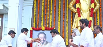 Chennai: Tamil Nadu Chief Minister MK Stalin pays floral tributes at the statue of actor Thilakam Sivaji Ganesan on the occasion of his 97th birth anniversary at Sivaji Ganesan Manimandapam in Adyar, Chennai on Tuesday, October 01, 2024. (Photo: IANS)