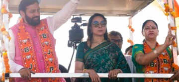 Kurukshetra: Haryana Chief Minister Nayab Saini, along with BJP MP Hema Malini, holds a roadshow ahead of the Haryana Assembly election at Ladwa in Kurukshetra on Wednesday, October 2, 2024. (Photo: IANS)