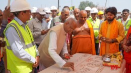 Ayodhya: The first shila of the shikhar of the Shri Ram Janmabhoomi Mandir is worshipped and placed on the first day of Sharadeeya Navratri in Ayodhya on Thursday, October 3, 2024. (Photo: IANS)