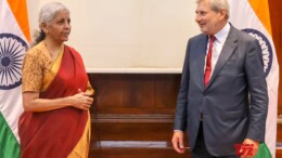 New Delhi: Union Minister for Finance and Corporate Affairs Nirmala Sitharaman meets with a delegation from the European Union led by H.E. Mr. Johannes Hahn, the European Commissioner for Budget and Administration, in New Delhi on Thursday, October 03, 2024. (Photo: IANS)