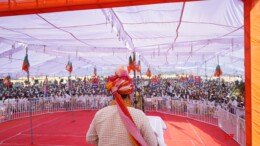 Bhiwani: Rajasthan Chief Minister Bhajanlal Sharma addresses an election campaign in support of BJP candidate J.P. Dalal from the Loharu Assembly constituency ahead of the Haryana Assembly election in Bhiwani on Thursday, October 03, 2024. (Photo: IANS)