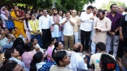 New Delhi: Delhi Minister Saurabh Bharadwaj joins the protest of bus marshals, demanding their reinstatement from the Lieutenant Governor, in New Delhi on Thursday, October 3, 2024. (Photo: IANS)