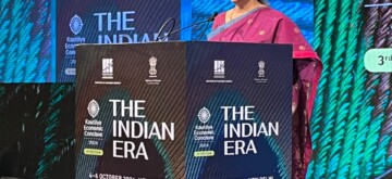 New Delhi: Union Minister for Finance and Corporate Affairs Nirmala Sitharaman addresses at the 3rd edition of Kautilya Economic Conclave 2024 in New Delhi on Friday, October 04, 2024. (Photo: IANS)