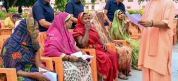 Gorakhpur: Uttar Pradesh Chief Minister Yogi Adityanath interacts with the public during 'Janta Darshan' at Gorakhnath Temple in Gorakhpur on Friday, October 04, 2024. (Photo: IANS/@myogioffice)