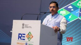 Gandhinagar: Union Minister of New and Renewable Energy, Pralhad Joshi, speaks at the 4th Global Renewable Energy Investors Meet and Expo (RE-INVEST 2024), in Gandhinagar, on Monday, 16 September 2024. (Photo: IANS)