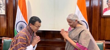 New Delhi: Union Minister for Finance and Corporate Affairs Nirmala Sitharaman meets Finance Minister of Bhutan Lyonpo Lekey Dorji in New Delhi on Saturday, October 5, 2024. (Photo: IANS)