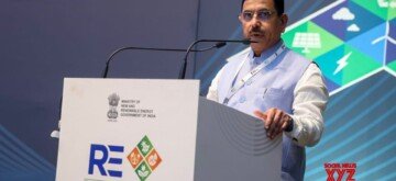 Gandhinagar: Union Minister of New and Renewable Energy, Pralhad Joshi, speaks at the 4th Global Renewable Energy Investors Meet and Expo (RE-INVEST 2024), in Gandhinagar, on Monday, 16 September 2024. (Photo: IANS)