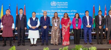 New Delhi: Union Minister of Chemicals and Fertilizers, J.P. Nadda poses for a group photo with other dignitaries at the 77th session of the Regional Committee of WHO Southeast Asia in New Delhi on Monday, October 7, 2024. (Photo: IANS)