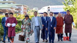 Thimphu: CJI DY Chandrachud, along with his wife Kalpana Das, receives a warm welcome on his arrival in Bhutan on Tuesday, October 08, 2024. (Photo: IANS)