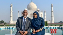 Agra: Maldives President Mohamed Muizzu, along with First Lady Sajidha Mohamed, visits the Taj Mahal in Agra on Tuesday, October 08, 2024. (Photo: IANS/@MEAIndia)