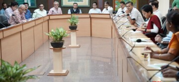 New Delhi: Delhi Chief Minister Atishi Marlena holds a meeting on solar energy policy in New Delhi on Tuesday, October 8, 2024. (Photo: IANS)