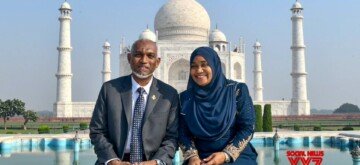 Agra: Maldives President Mohamed Muizzu, along with First Lady Sajidha Mohamed, visits the Taj Mahal in Agra on Tuesday, October 08, 2024. (Photo: IANS/@MEAIndia)