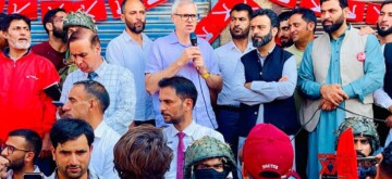 Budgam: National Conference Vice-President Omar Abdullah with senior party leader Aga Syed Ruhullah Mehdi during an election campaign ahead of the Jammu and Kashmir assembly elections in Budgam on Monday, September 23, 2024. (Photo: IANS/@JKNC_)