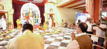 Kolkata: BJP National President and Union Minister J.P. Nadda offers prayers at Belur Math in Howrah, Kolkata, on Thursday, October 10, 2024. (Photo: IANS)