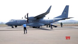 Mumbai: The IAF C-295 aircraft makes its inaugural landing at Navi Mumbai International Airport in Mumbai on Friday, October 11, 2024. (Photo: IANS)