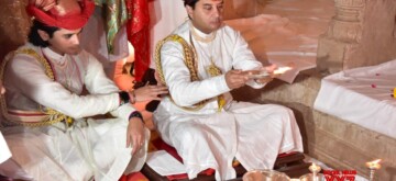 Gwalior: Union Minister of Communications Jyotiraditya Scindia performs pooja on the occasion of the Dussehra (Vijayadashami) festival at the Gorakhi temple in Gwalior on Saturday, October 12, 2024. (Photo: IANS)