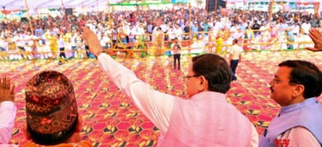 Udham Singh Nagar: Uttarakhand Chief Minister Pushkar Singh Dhami during a felicitation ceremony in Kichha, Udham Singh Nagar on Sunday October 13, 2024. (Photo: IANS)