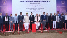 New Delhi: Chief Justice of India D.Y. Chandrachud, Law Minister Arjun Ram Meghwal, and Urban Development Minister Manohar Lal Khattar participate in the groundbreaking ceremony for the New Supreme Court Complex building in New Delhi on Monday, October 14, 2024. (Photo: IANS)