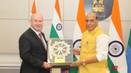 New Delhi: Greg Moriarty, Secretary of the Department of Defence, Australia, meets Defence Minister Rajnath Singh ahead of the India-Australia 2+2 Secretary-level Consultations in New Delhi on Monday, October 14, 2024. (Photo: IANS)