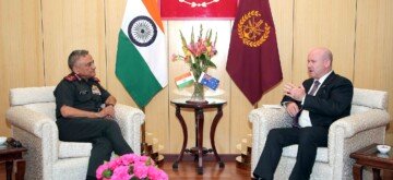 New Delhi: Secretary of the Department of Defence of Australia Greg Moriarty calls on Chief of Defence Staff General Anil Chauhan in New Delhi on Monday, October 14, 2024. (Photo: IANS)