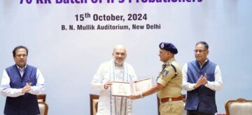 New Delhi: Union Home Minister Amit Shah interacts with Indian Police Service Officer Trainees of the 76 RR batch during a session in New Delhi on Tuesday, October 15, 2024. (Photo: IANS)