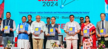 Mumbai: BJP National President JP Nadda, Gujarat Chief Minister Bhupendra Patel, Madhya Pradesh Chief Minister Mohan Yadav, MoS for Health and Family Welfare Anupriya Patel, and Odisha Chief Minister Mohan Charan Majhi during the inauguration of the India CHEM 2024 Summit at BEC (Bombay Exhibition Centre) NESCO, Goregaon, Mumbai, on Friday, October 18, 2024. (Photo: IANS)