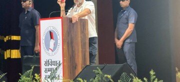 Ranchi: Leader of Opposition in Lok Sabha Rahul Gandhi addresses during the 'Constitution Samman Sammelan' in Ranchi on Saturday October 19, 2024. (Photo: IANS)