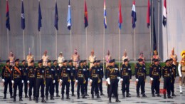 New Delhi: Police personnel perform a ceremonial drill on the occasion of 'Police Commemoration Day' at the National Police Memorial in New Delhi on Monday, October 21, 2024. (Photo: IANS)