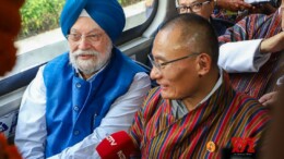 New Delhi: Union Minister Hardeep Singh Puri along with Bhutan Prime Minister Tshering Tobgay take a ride on the Hydrogen bus, in New Delhi on Monday, October 21, 2024. (Photo: IANS)