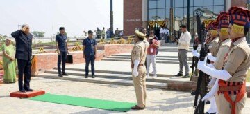 Aligarh: Vice President Jagdeep Dhankhar inspects a Gaurd of Honour on his arrival in Aligarh on Monday, October 21, 2024. (Photo: IANS)