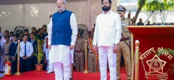 Mumbai: Maharashtra Governor C. P. Radhakrishnan and Maharashtra Chief Minister Eknath Shinde during the National Police Martyr's Day at the Police Maidan in Naigaon, Mumbai, on Monday, October 21, 2024. (Photo: IANS)