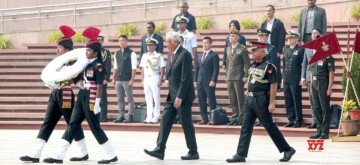 New Delhi: Singapore Minister of Defence Ng Eng Hen arrives to pay homage to the fallen heroes at the National War Memorial, in New Delhi on Tuesday October 22, 2024. (Photo: IANS)