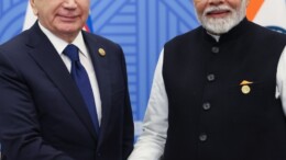 Kazan : Prime Minister Narendra Modi meets Uzbekistan President Shavkat Mirziyoyev on the sidelines of the BRICS Summit , at Kazan Expo Center, BRICS Summit venue, in Kazan on Wednesday, October 23, 2024. (Photo: IANS)