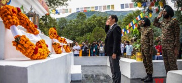 West Kameng: Arunachal Pradesh Chief Minister Pema Khandu to the brave soldiers who made the ultimate sacrifice during the 1962 India-China war at the Nyukmadung War Memorial in West Kameng on Wednesday, October 23, 2024. (Photo: IANS)