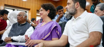 Wayand: Congress candidate for the Wayanad Lok Sabha by-elections, Priyanka Gandhi Vadra, files her nomination papers for Wayanad bye-elections in the presence of party President Mallikarjun Kharge and leader Rahul Gandhi in Wayanad on Wednesday, October 23, 2024. (Photo: IANS)